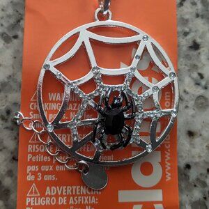 Claire's Spiderweb Pendant Necklace Rhinestones Halloween Goth Emo Spider